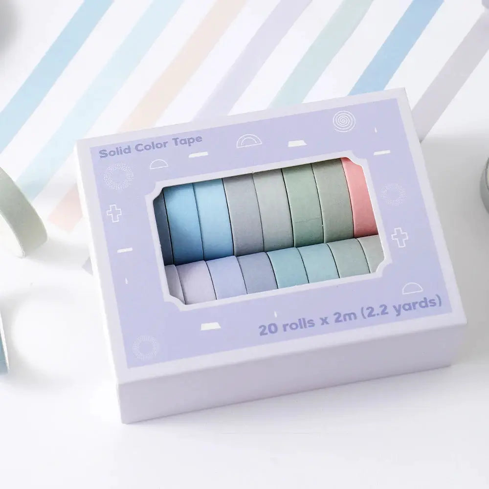 20 Rolls Colorful Slim Washi Tape Set by Simples Market, 10mm wide, 2m per roll, pastel journaling tape