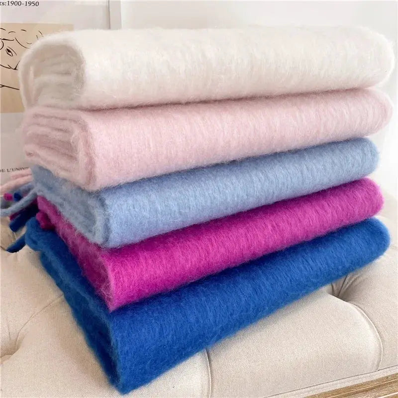 Luxurious Faux Cashmere Winter Scarf for Women Thick Soft Warm Wrap with Tassels