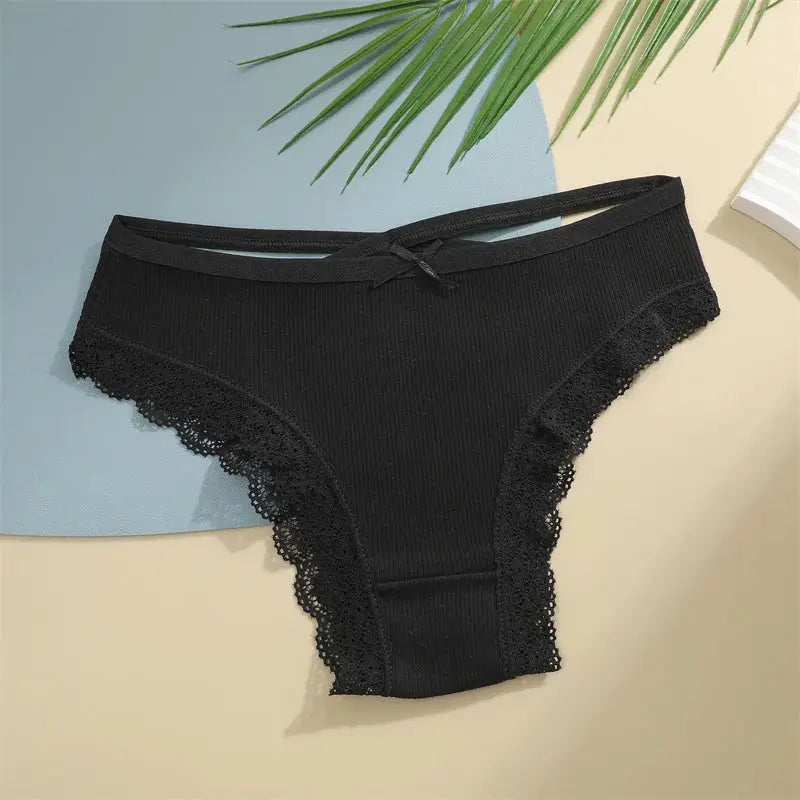 Panties by Simples Market, black cotton lace-trim low-waist Brazilian brief, breathable