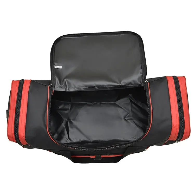 Oversized handbag by Simples Market, black with red zippers, multi-functional travel and gym bag