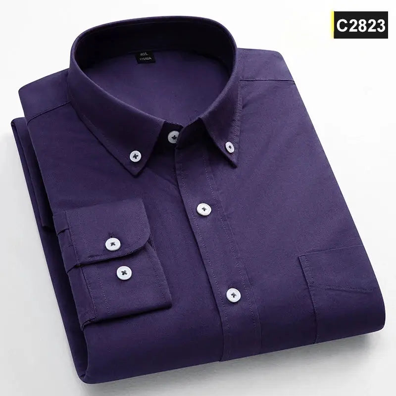 Simples Market men's purple 100% cotton long-sleeve shirt with single pocket, button-down collar