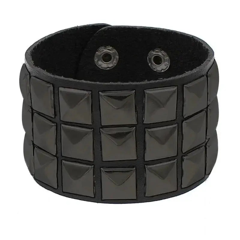 Punk Fashion Black Leather Cuff Bracelet with Metal Rivets and Studs for Men and Women Rock Gothic Jewelry 2024