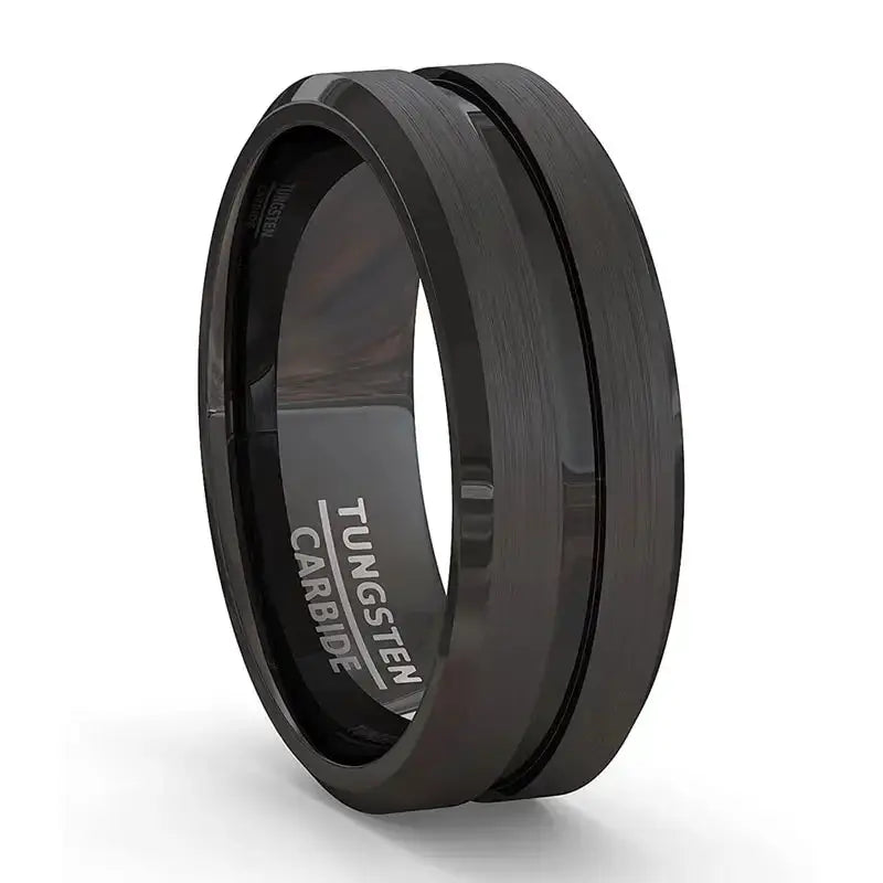 8mm Stainless Steel Black Matte Groove Ring Wholesale For Men Wedding Engagement Party Gift Anniversary Jewelry