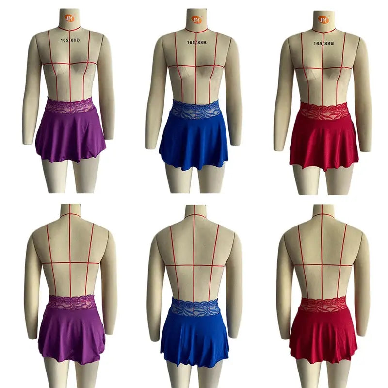 Simples Market sexy mini pleated lace-waist skirt; high-waist A-line miniskirt in purple blue red (6 views)