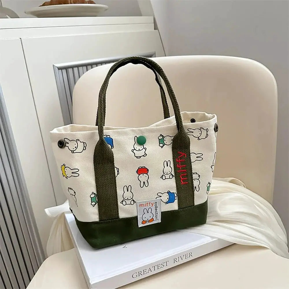 Kawaii Miffy Cute Handbag Cartoon Rabbit Canvas Embroidery Bag Multifunctional Bento Storage For Girls