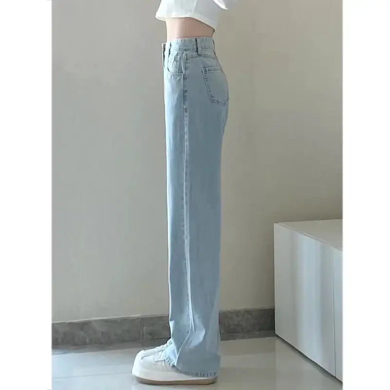 Women Vintage Wide Leg Denim Jeans All Season Casual Trousers