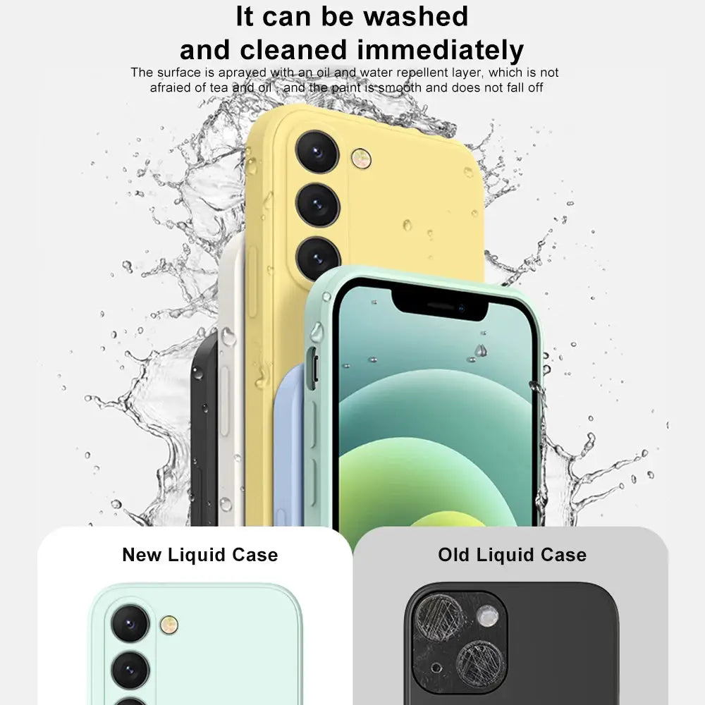 Simples Market S26/S25 Ultra square liquid silicone phone case in mint green and yellow for Samsung Galaxy S26/S25