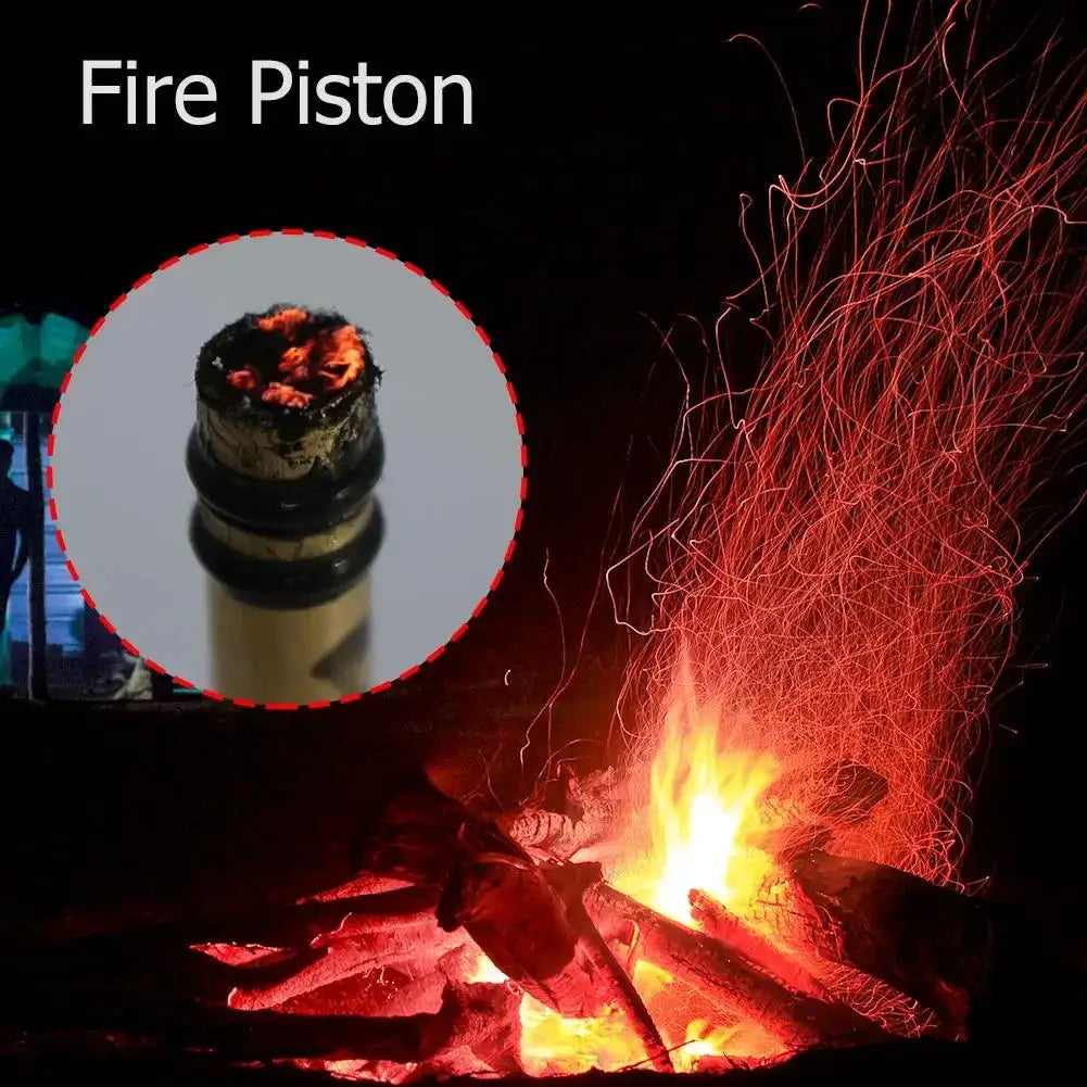 Brass emergency fire piston fire starter for camping, outdoor survival tool.