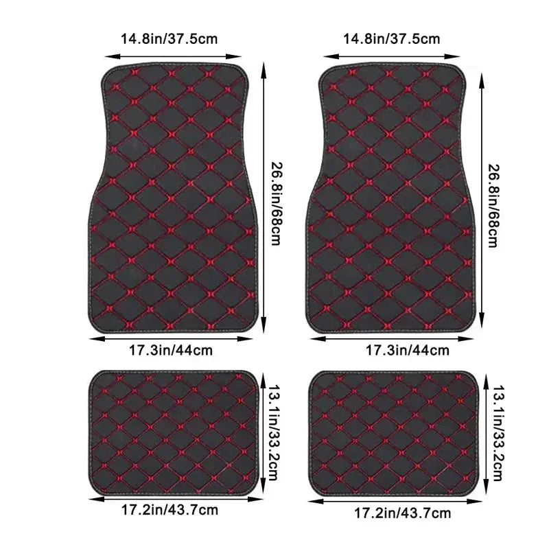 Car floor mats by Simples Market; 4-piece PU leather waterproof universal set, front and rear, black with red stitching