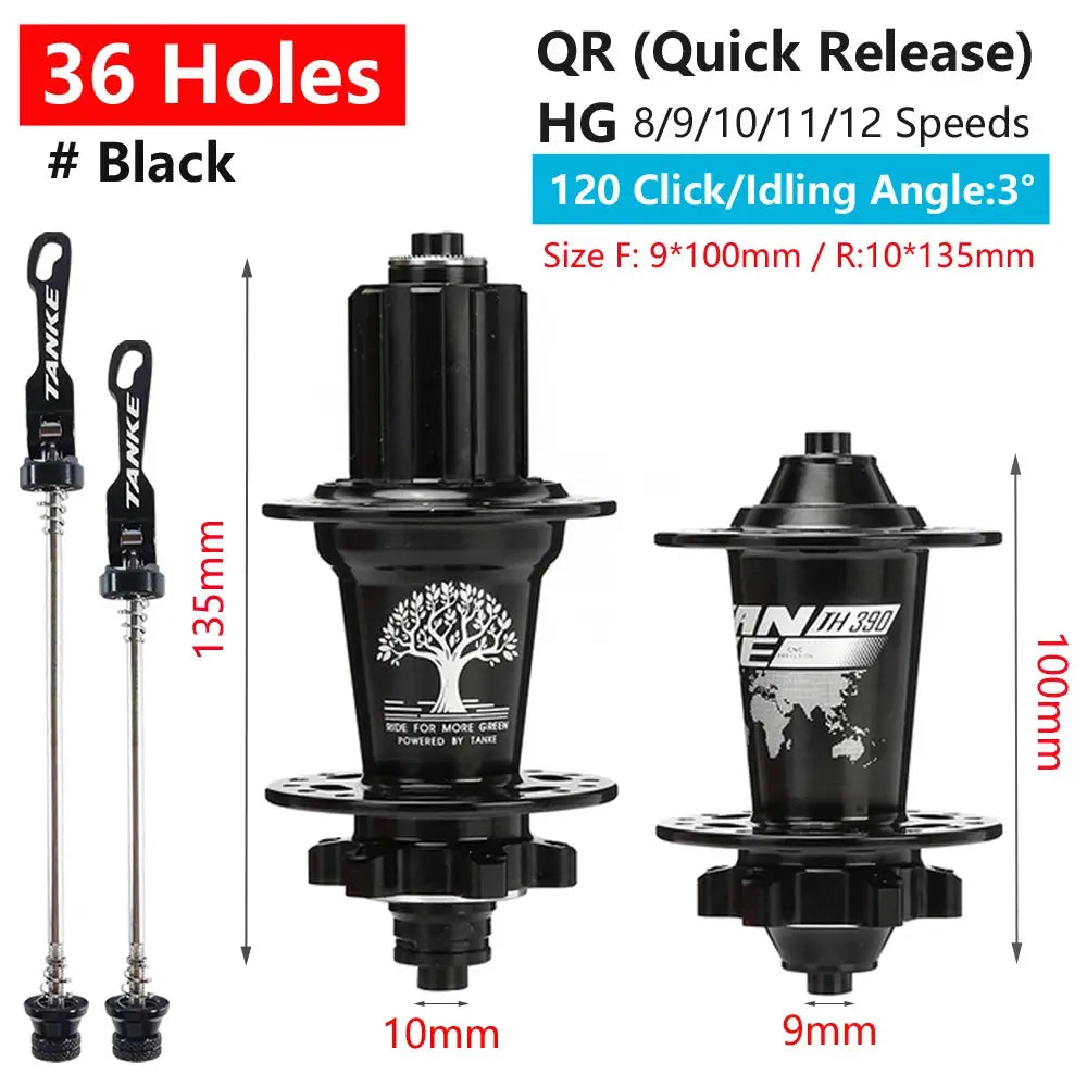 TanKe 120 Click MTB Front Rear Hub 120 Engagement 6 Bearings Thru Axle HG 8 9 10 11 12 Speed Disc Brake 28 32 36 Holes
