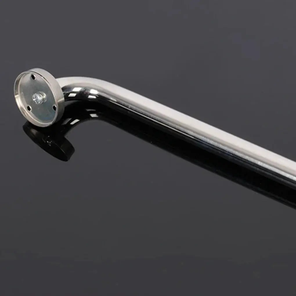 Stainless steel bathroom grab bar with chrome curved rail and round wall-mount end plate (30/40/50cm)