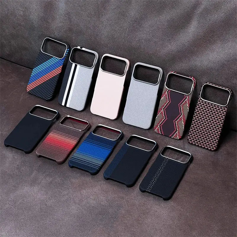 iPhone MagSafe case set: 11 carbon-fiber geometric pattern cases for 14/15/16/17 Pro Max/Air