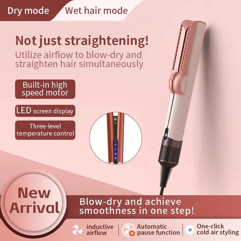 Hair straightener and dryer HT01 in rose-gold with LED display and clamp plates