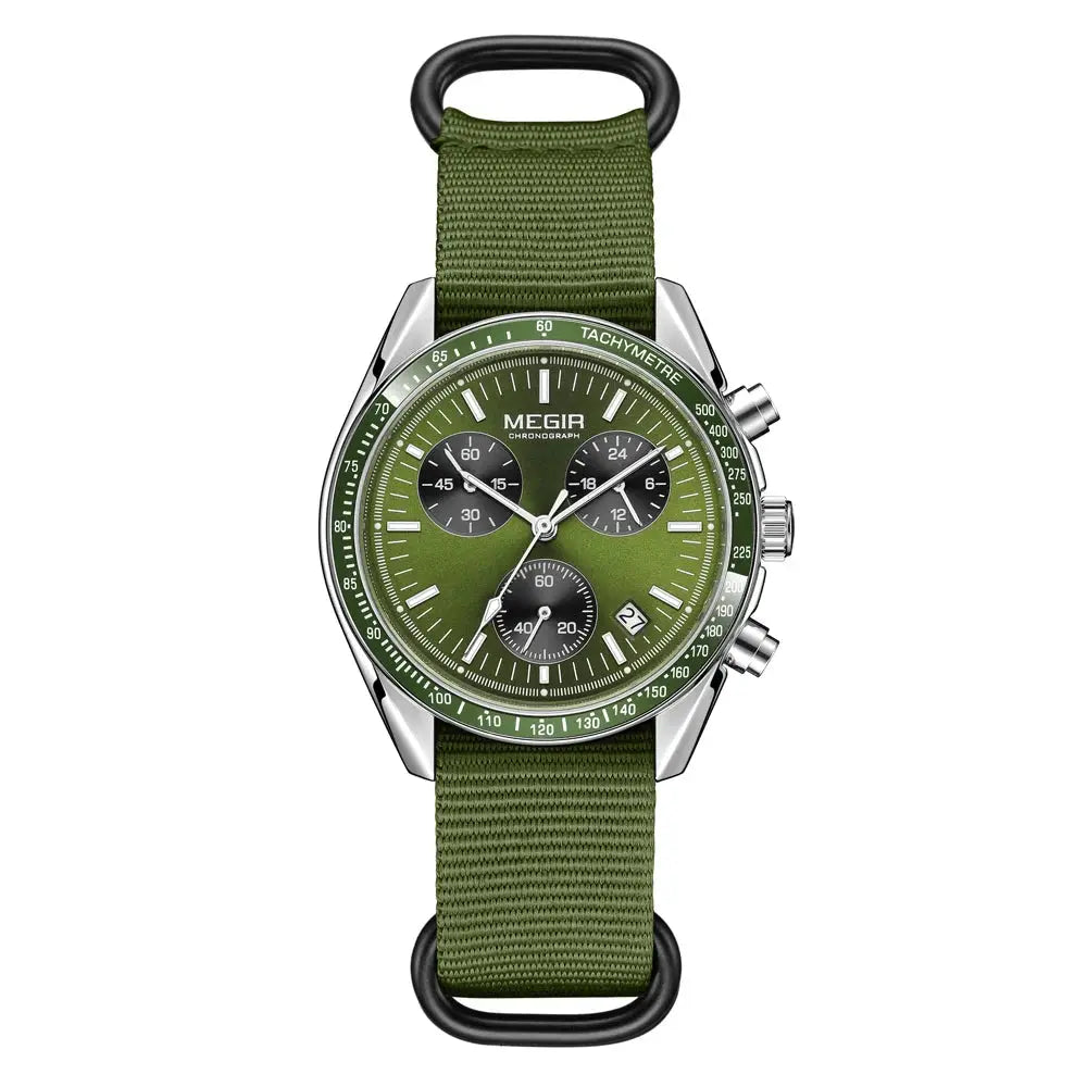 Megir Quartz Chronograph Watch Waterproof Sport Wristwatch With Nylon Strap Luminous Pointers And Date