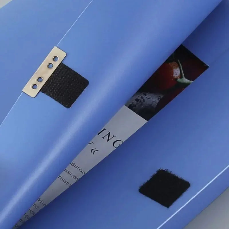 Blue plastic A4 storage file box with lid, 3in thick folded folder organizer, 1 pack.