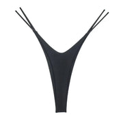 Simples Market black cotton thong for women, plus-size high-cut G-string with double side straps.
