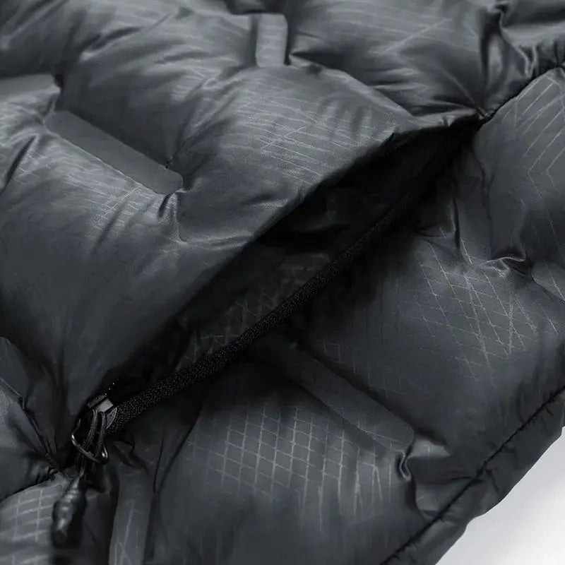 Men's down jacket, dark gray waterproof windproof puffer with zip closure