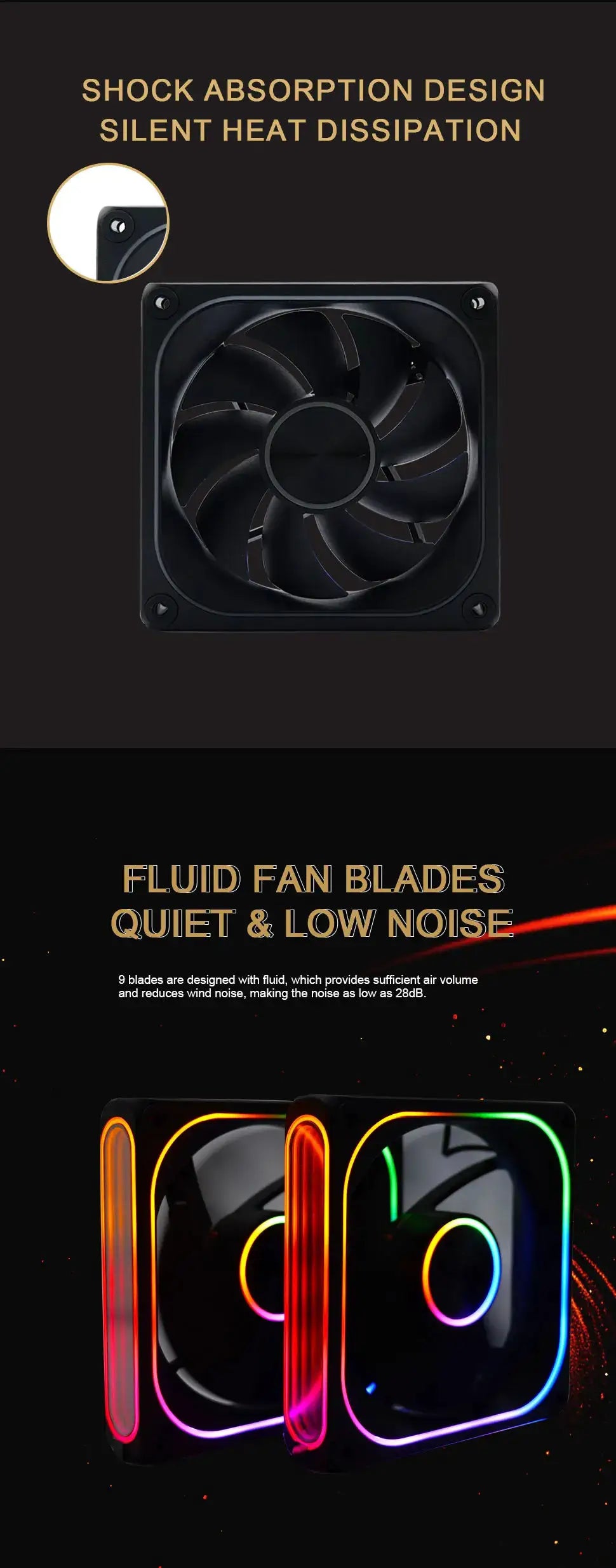MANMU 120mm RGB case fan with black frame and rainbow lighting