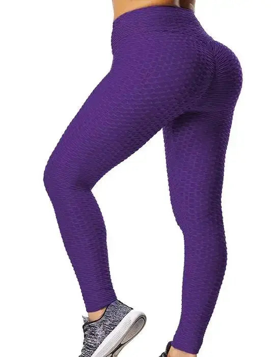 Push Up Leggings by Simples Market in purple textured fabric, high-waist athletic tights