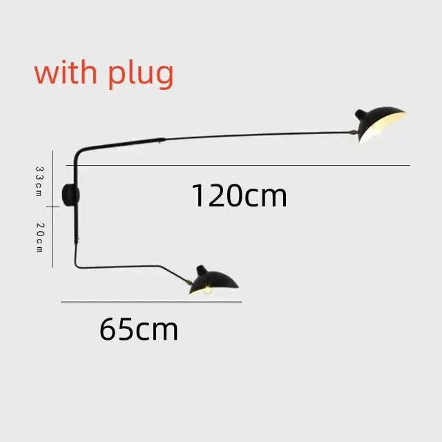 Mouille ceiling lamp multi-head spider pendant, black metal with plug, 120 cm length