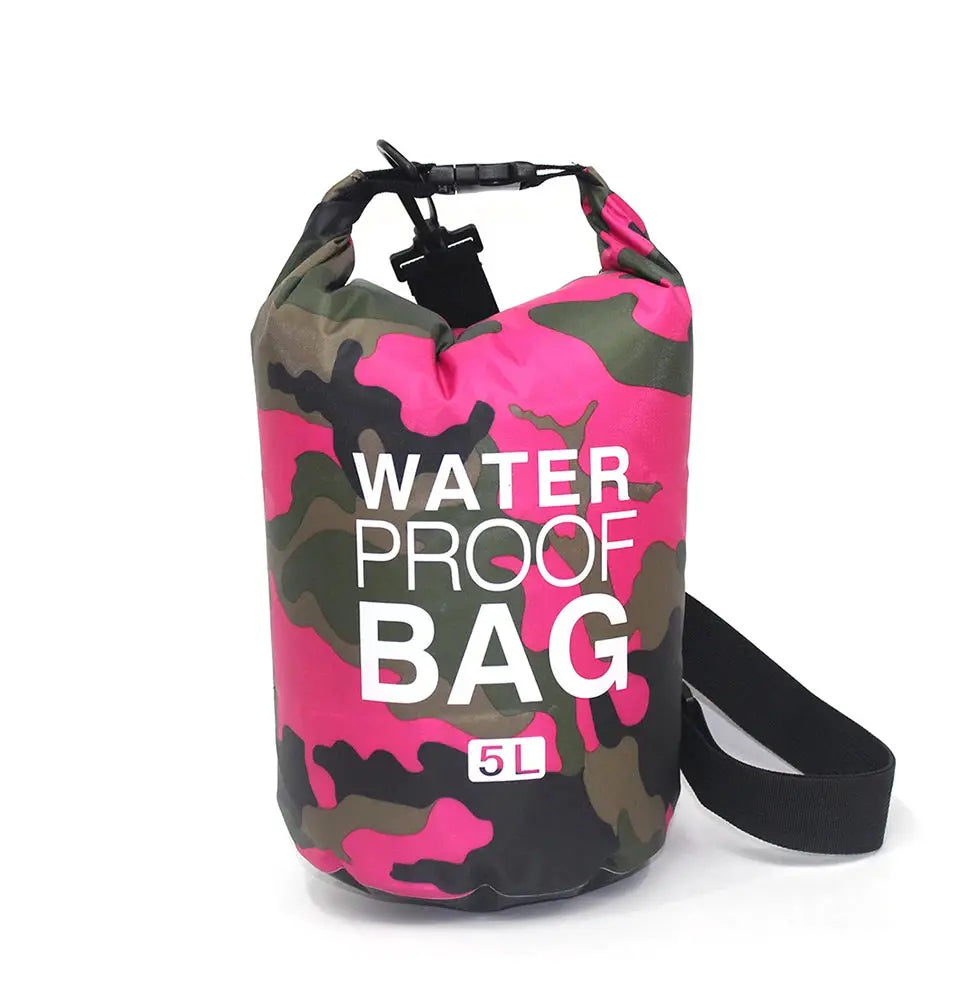 Dry bag waterproof 5L by Simples Market in pink camouflage with black strap