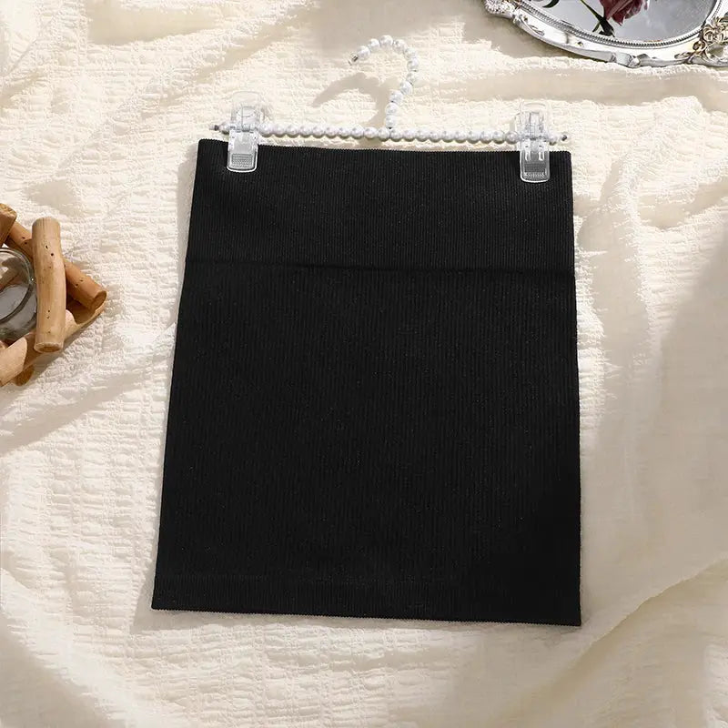 Women's black high-waist knitted mini skirt, slimming, suitable for professional workwear