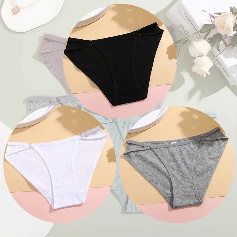 3PCS women's cotton briefs set by Simples Market in black, white, gray