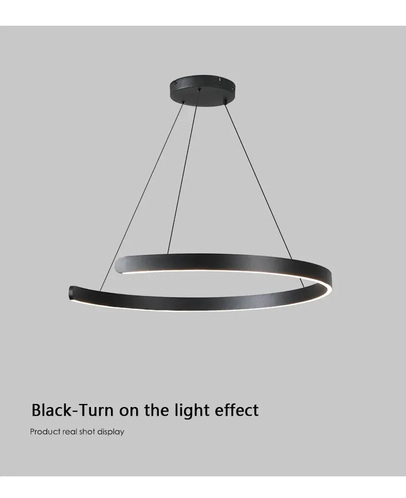 Ring ceiling chandelier, circular LED pendant light in black metal
