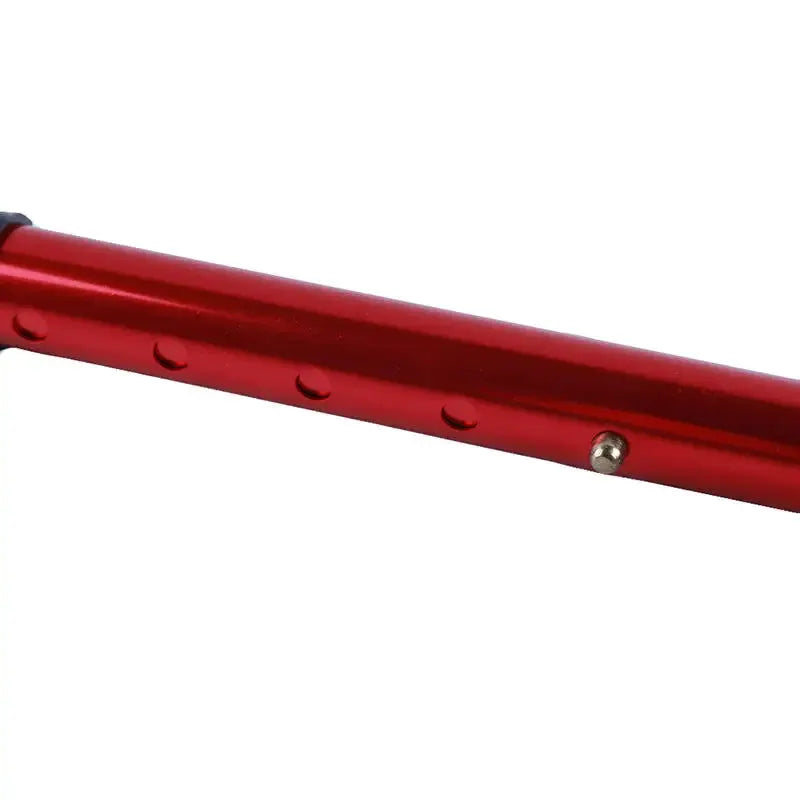 Telescopic red aluminum trekking pole with locking holes; folding walking stick