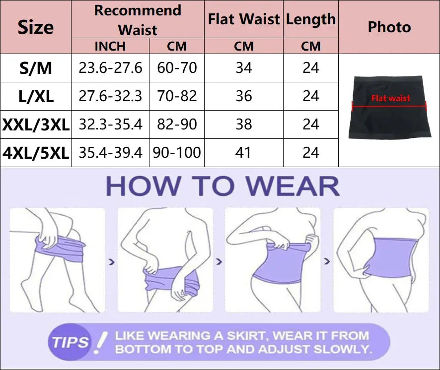 Men's black waist trainer belt by Simples Market with size chart and how-to-wear guide.