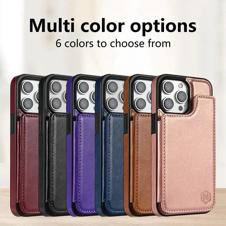 Simples Market RFID blocking leather wallet phone case for iPhone, multi-color set (rose pink to brown)