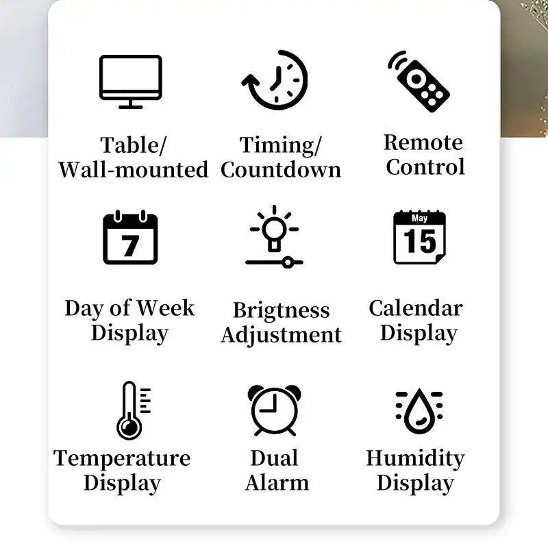Simples Market Large Digital Wall Clock with 7-Color Mood Light, 2 Alarms, Temp/Humidity, Date, 12/24h