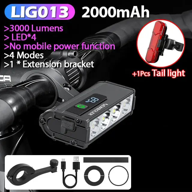 Newboler 10000 Lumen Front Bicycle Light USB Rechargeable Waterproof 10000mAh for MTB and Road Cycling