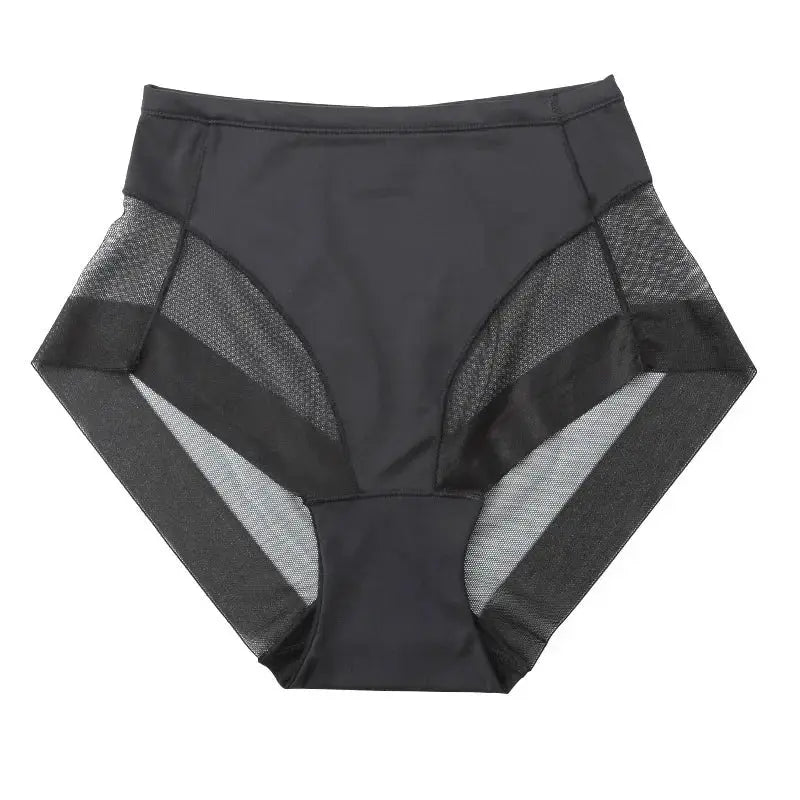 Simples Market Women's high-waist tummy-control shapewear briefs in black with mesh panels