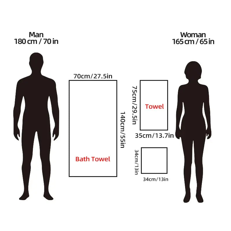 Simples Market 8-Piece Bath Towel Set size diagram with bath towel, towels and washcloths for scale