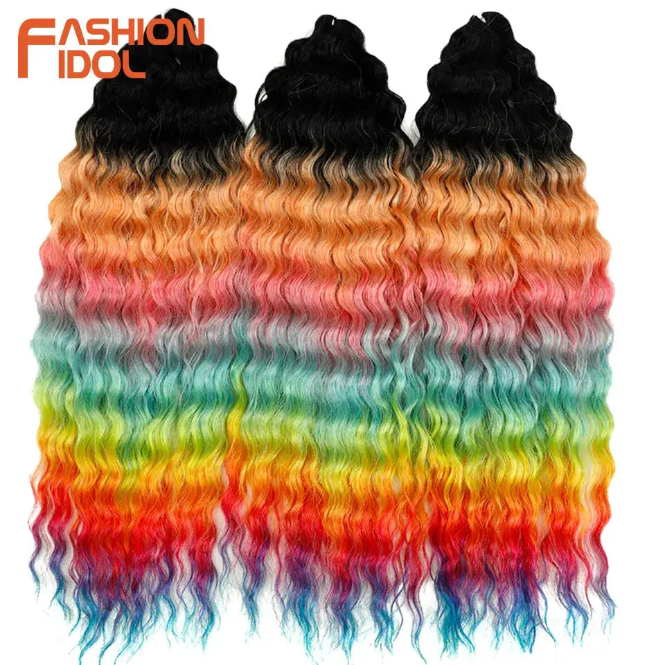 Simples Market Ariel Hair synthetic twist crochet curly hair, 24in water-wave ombre rainbow braiding extensions