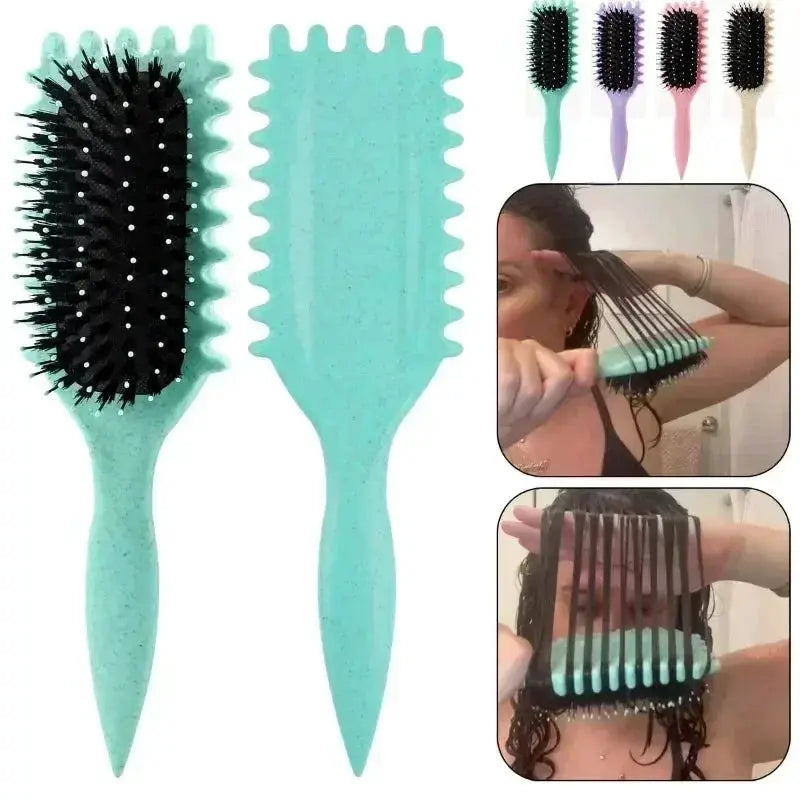 Simples Market teal curly hair styling brush set; 2 tangle-free detangler brushes with shaping combs for men and women