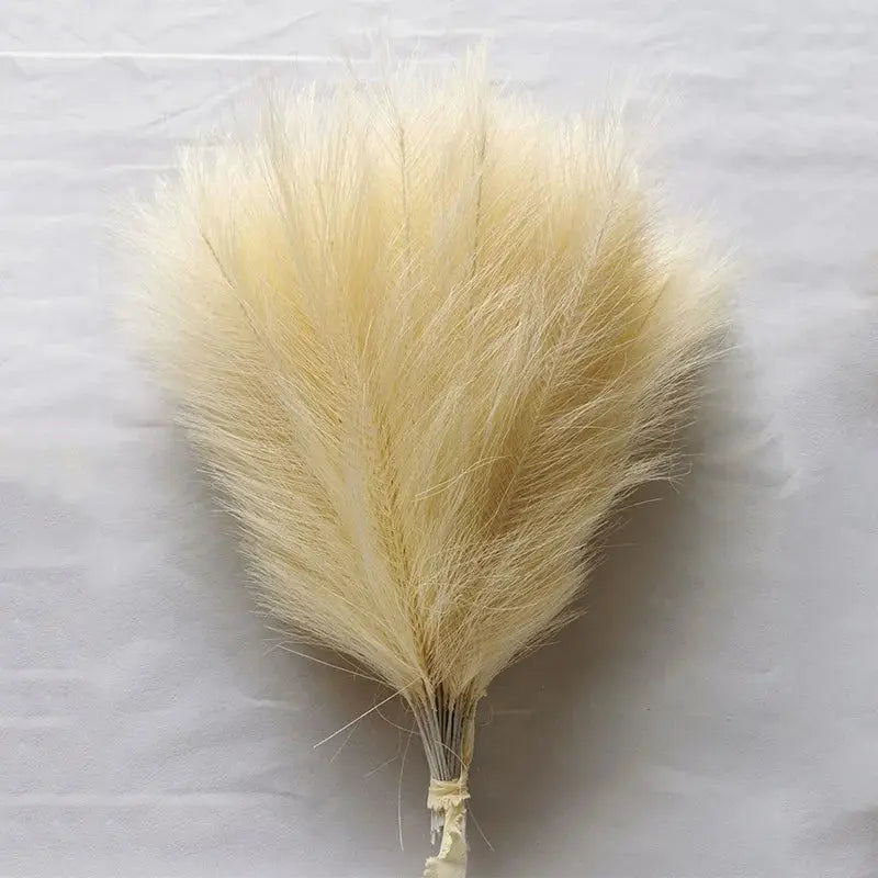 Artificial pampas grass bouquet, fluffy beige plumes tied with string, Simples Market boho home wedding decor