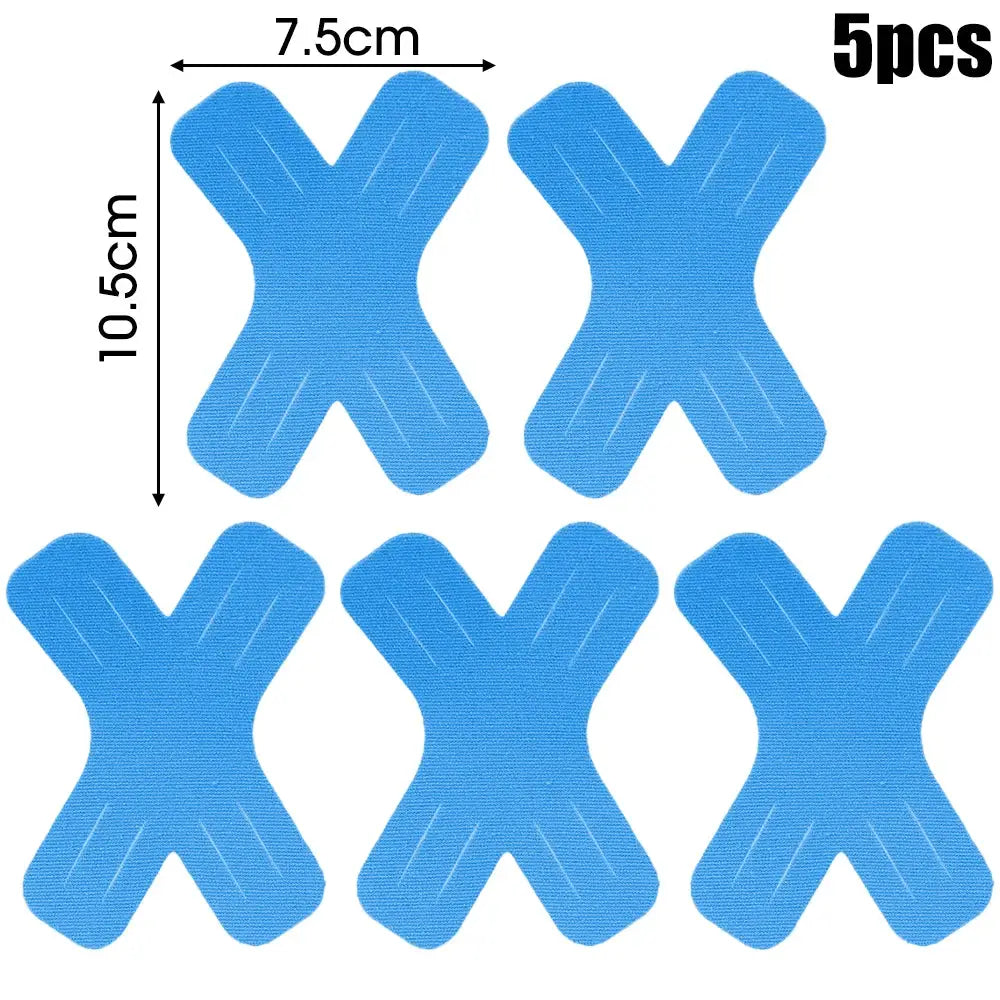 Simples Market blue X-shaped kinesiology tape patches, 5 pcs, elastic therapeutic athletic tape