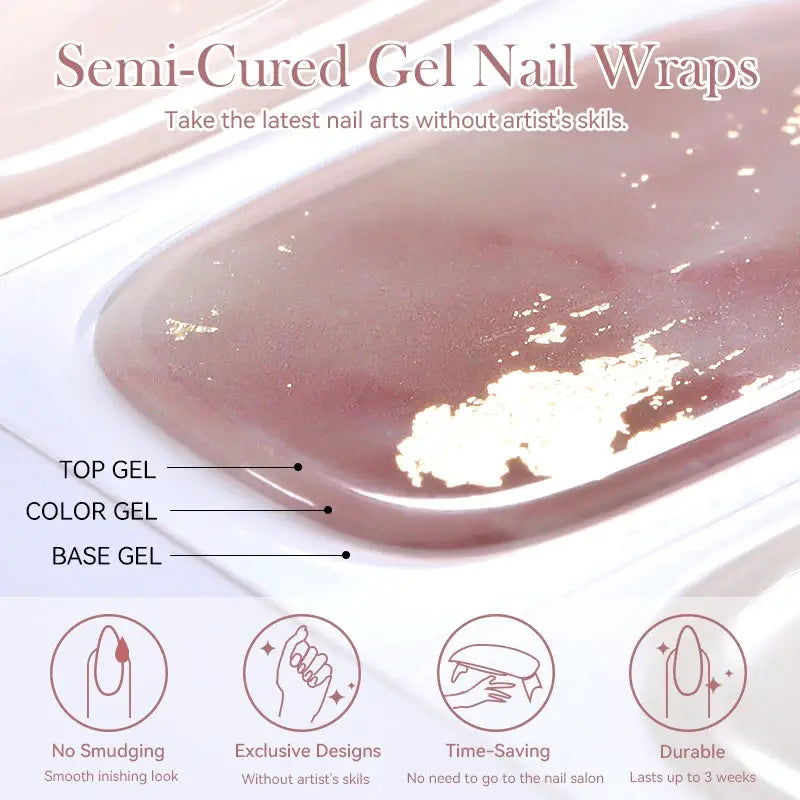 Gradient Auroras semi-cured gel nail wraps by Simples Market; sparkly pink gradient stickers for UV/LED lamps