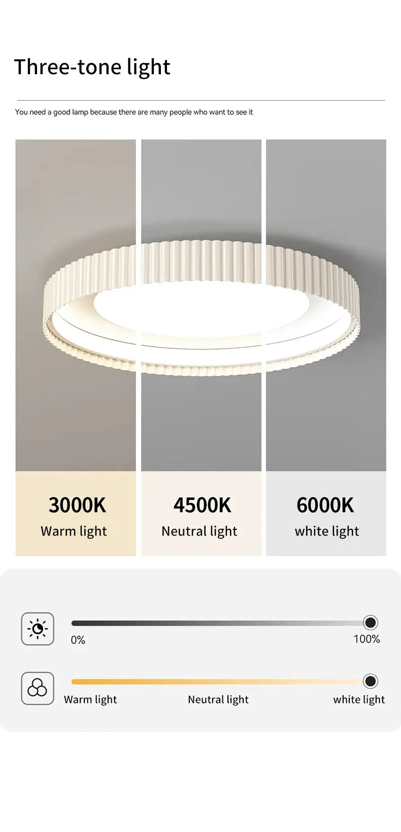 Simples Market modern round metal LED ceiling light with three temperature options for living/dining rooms.