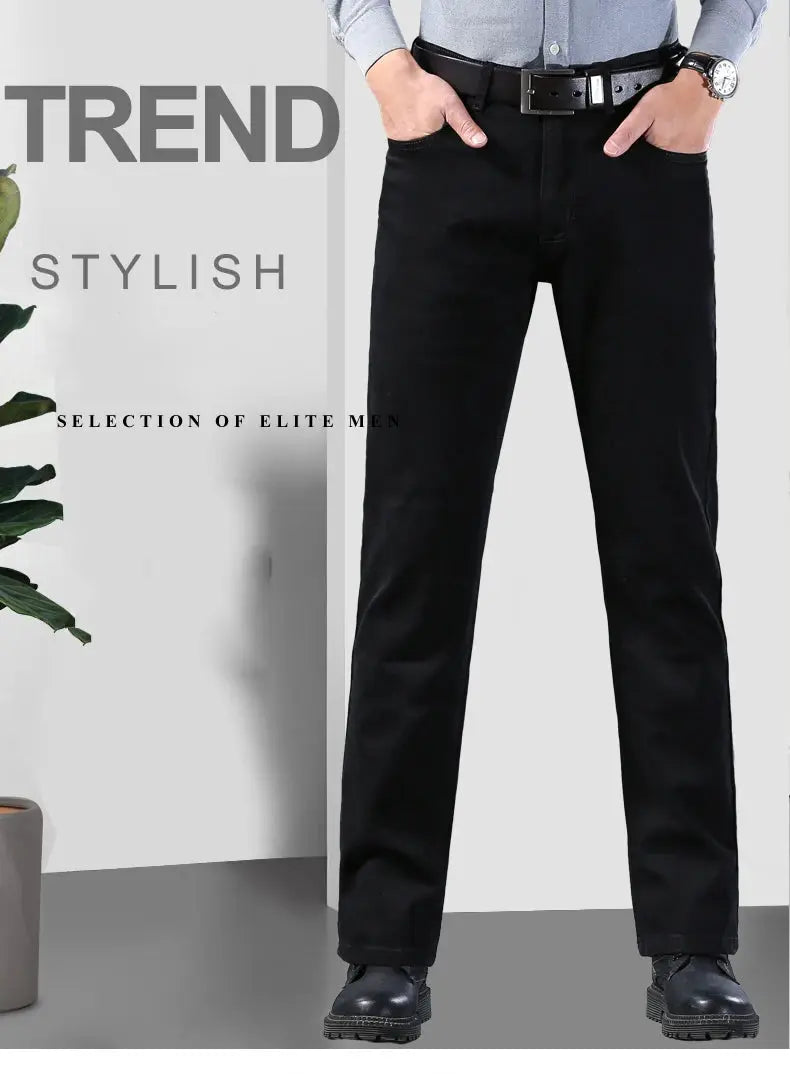 Men's black stretch denim jeans from Simples Market, soft breathable fabric, slim straight fit