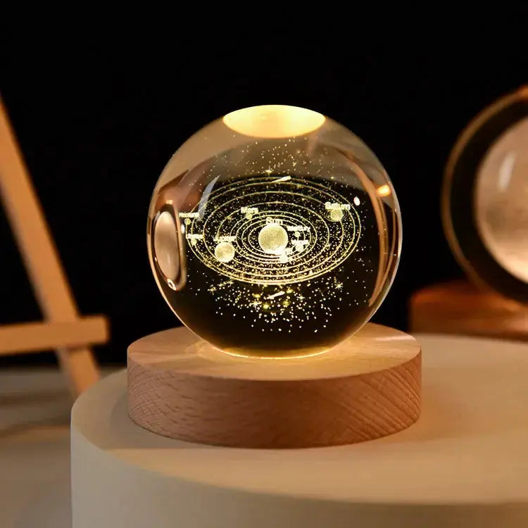 Gift Festival USB LED Night Light Galaxy Crystal Ball Lamp on wooden base, 3D planet moon lamp by Simples Market