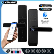 Fingerprint smart door lock by Simples Market; black, waterproof with WiFi/Bluetooth and TTLock app support.
