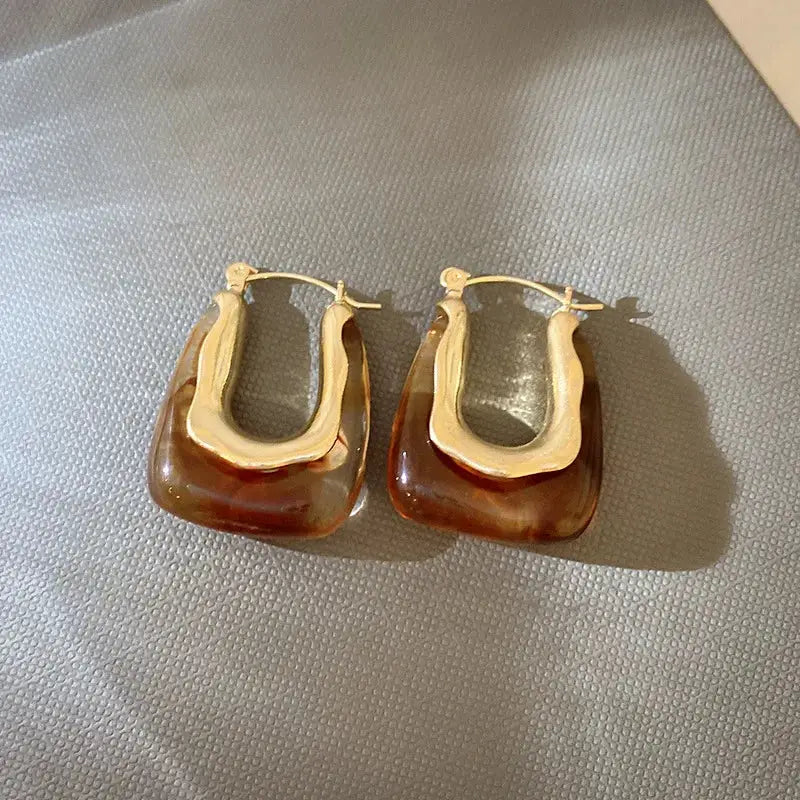 Vintage Dripping Oil U Shaped Hoop Earrings For Women Simple Temperament All Matching Jewelry 2024