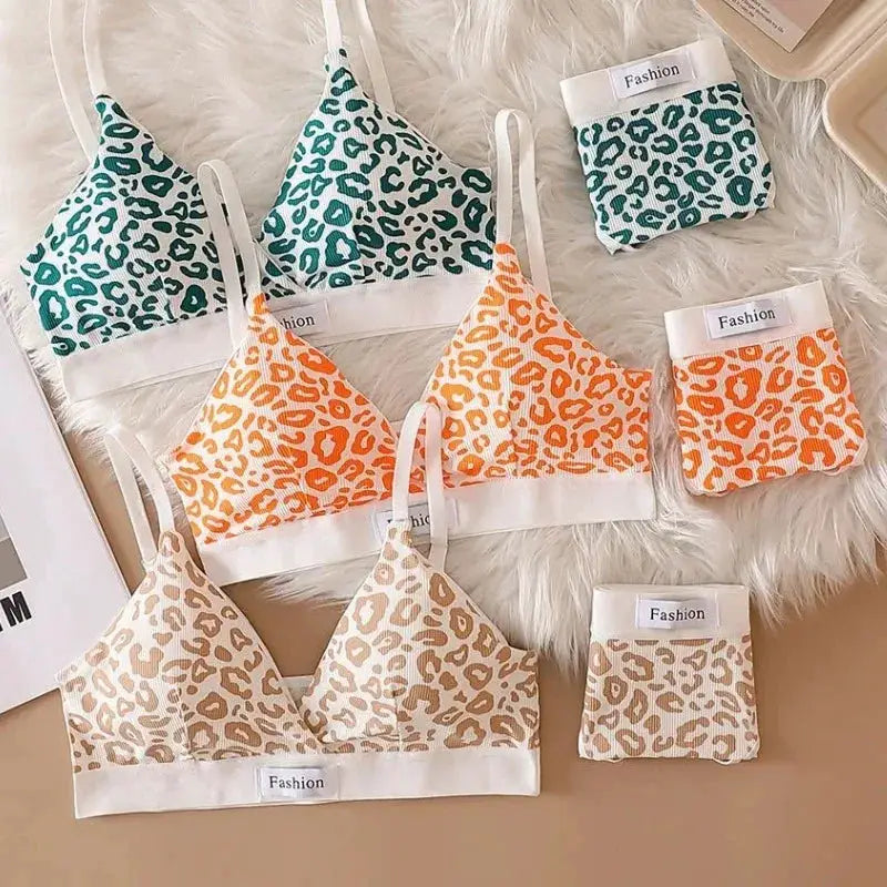 2025 Summer Leopard Print Traceless Steel Rim Bra And Brief Set With Adjustable Shoulder Straps For Women
