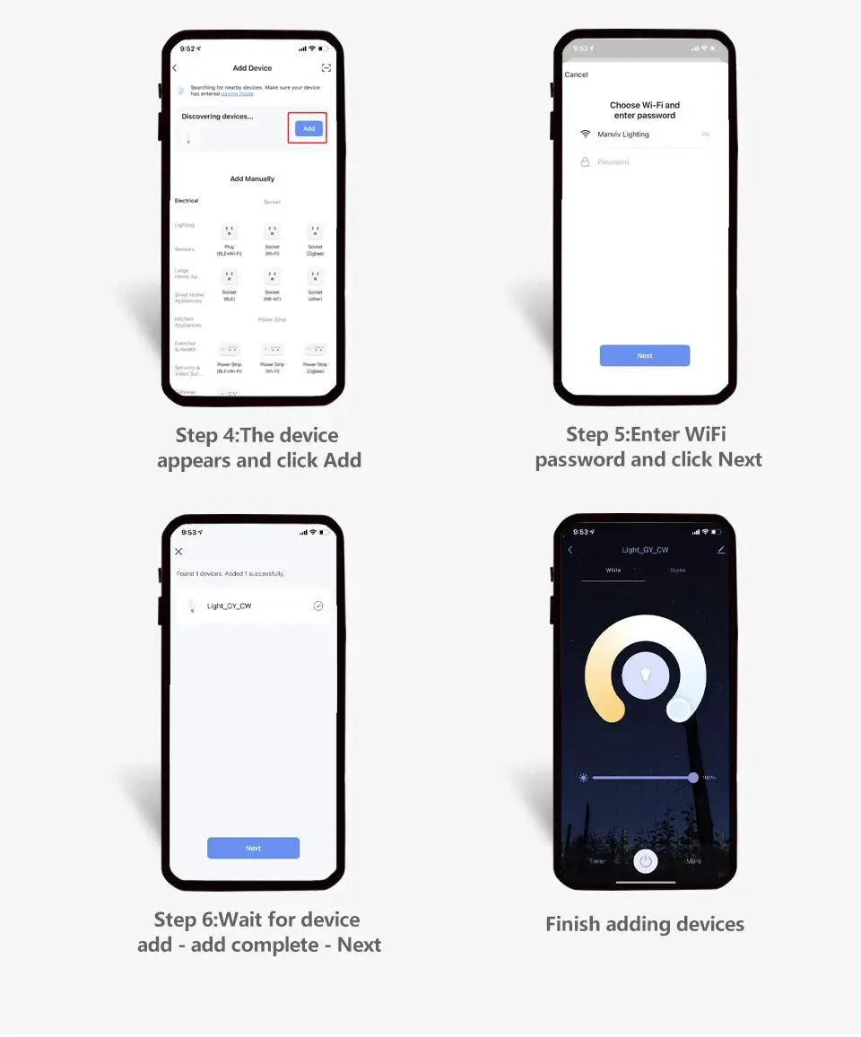 MARPOU Tuya Smart LED Ceiling Lamp wood grain ceiling light by Simples Market; four phone screens show app setup steps