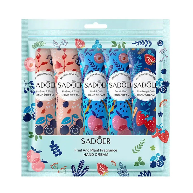 5 Piece Sadoer Fruit Plant Fragrance Hand Cream Set For Moisturizing Repair And Dryness Protection