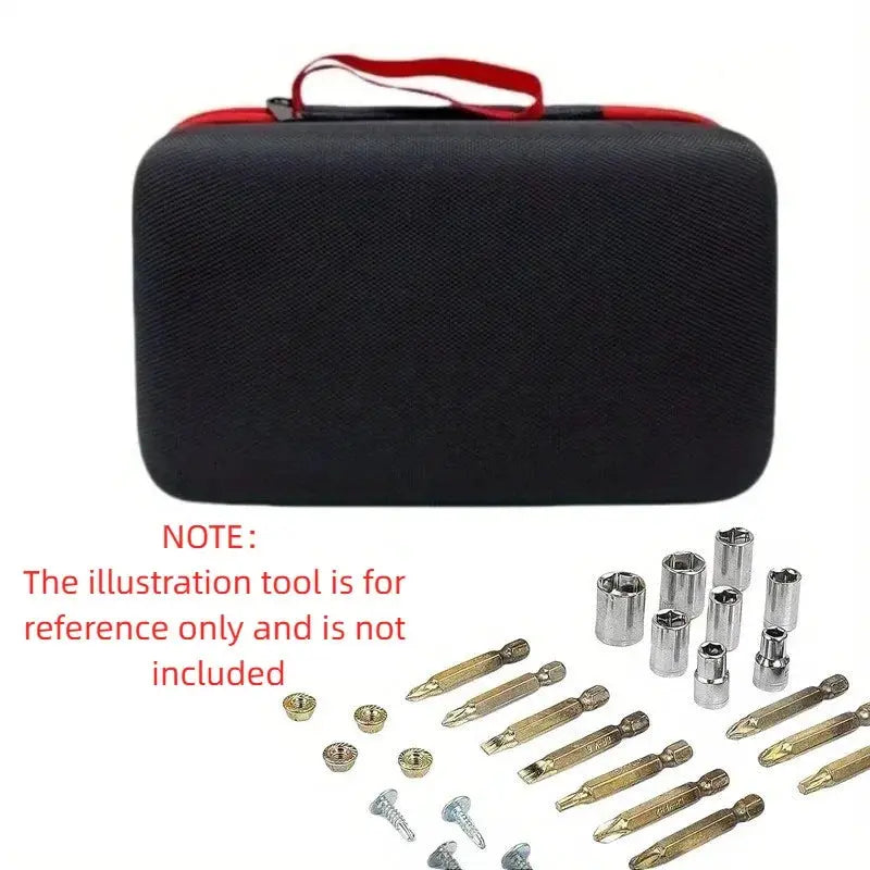 Simples Market EVA hard tool organizer case with red zipper and handle, plus metal screwdriver bits and sockets