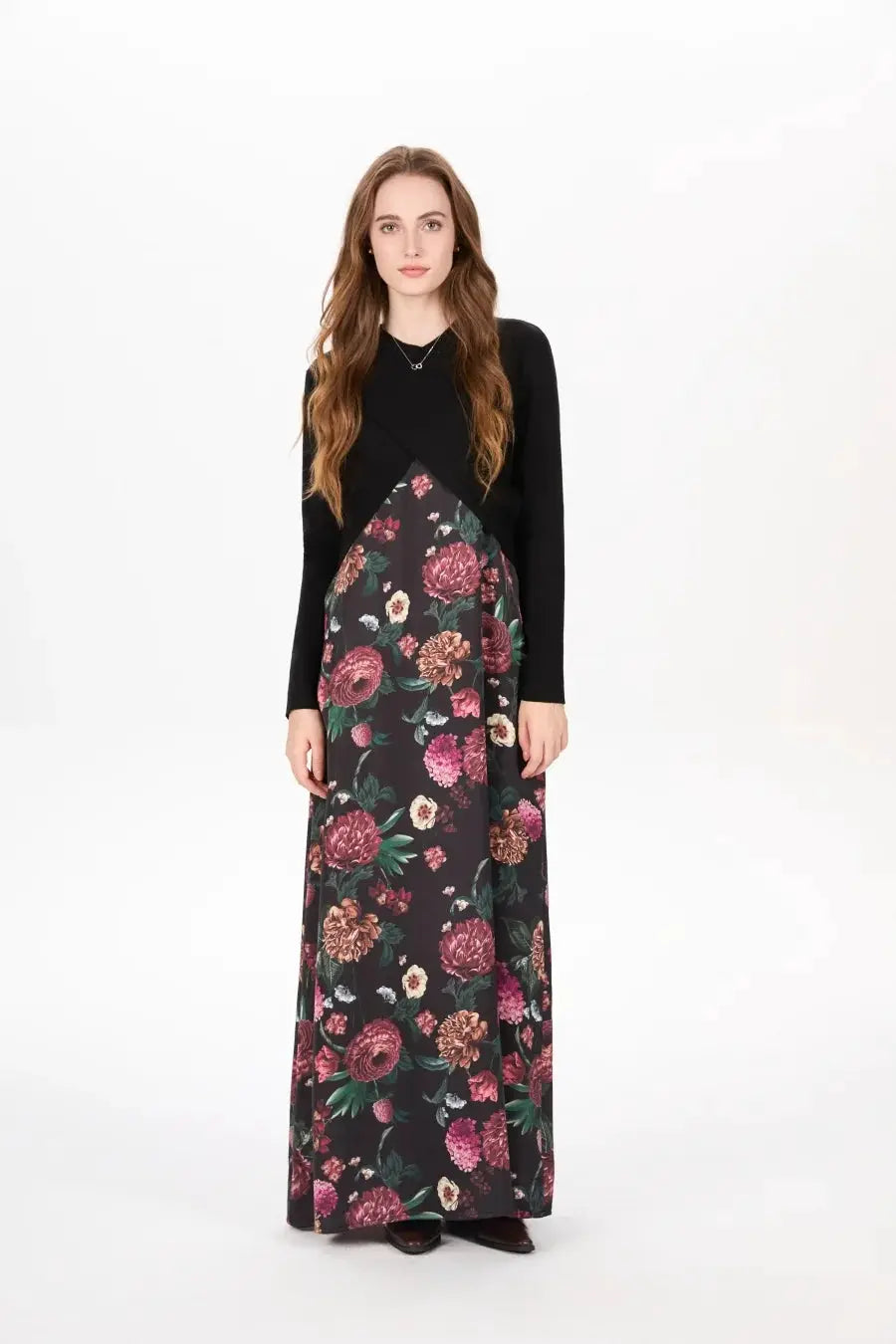 Elegance Satin Slip Dress And Knit Cross Top Set With Adjustable Maxi Floor Length For Timeless Style